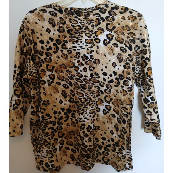 Jones New York Animal Print Top V Neck 3/4 Sleeve Pull Over Shirt Gold Black 1X - Picture 3 of 4